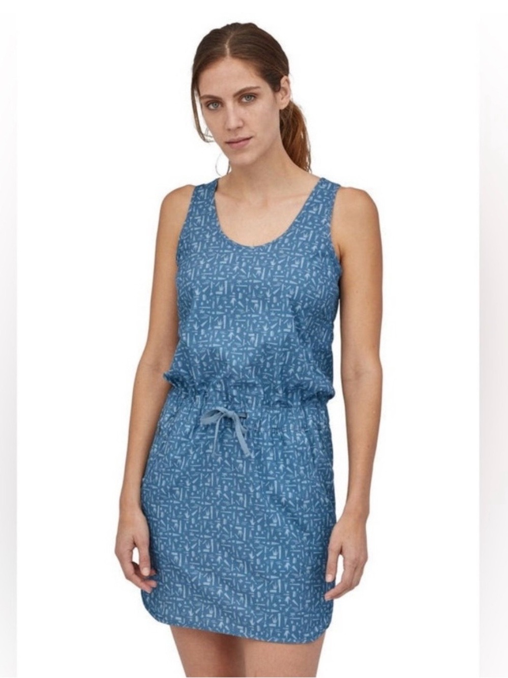 NWT Patagonia Fleetwith Dress | Blue Print | Drawstring Waist | Small